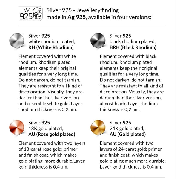 Four Silver versions for jewelry made from AG925