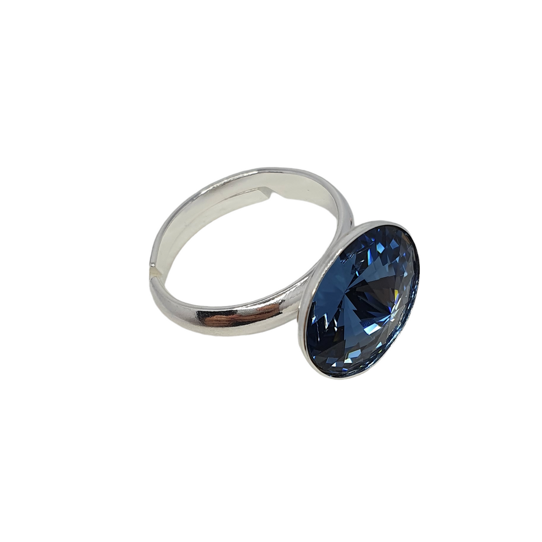 Silver ring with Swarovski crystal DENIM BLUE