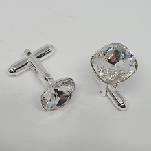 Load image into Gallery viewer, Square silver cufflinks with Swarovski crystals
