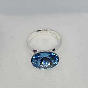 Silver ring with Swarovski crystal AQUAMARINE