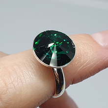 Load image into Gallery viewer, Silver ring with Swarovski crystal EMERALD
