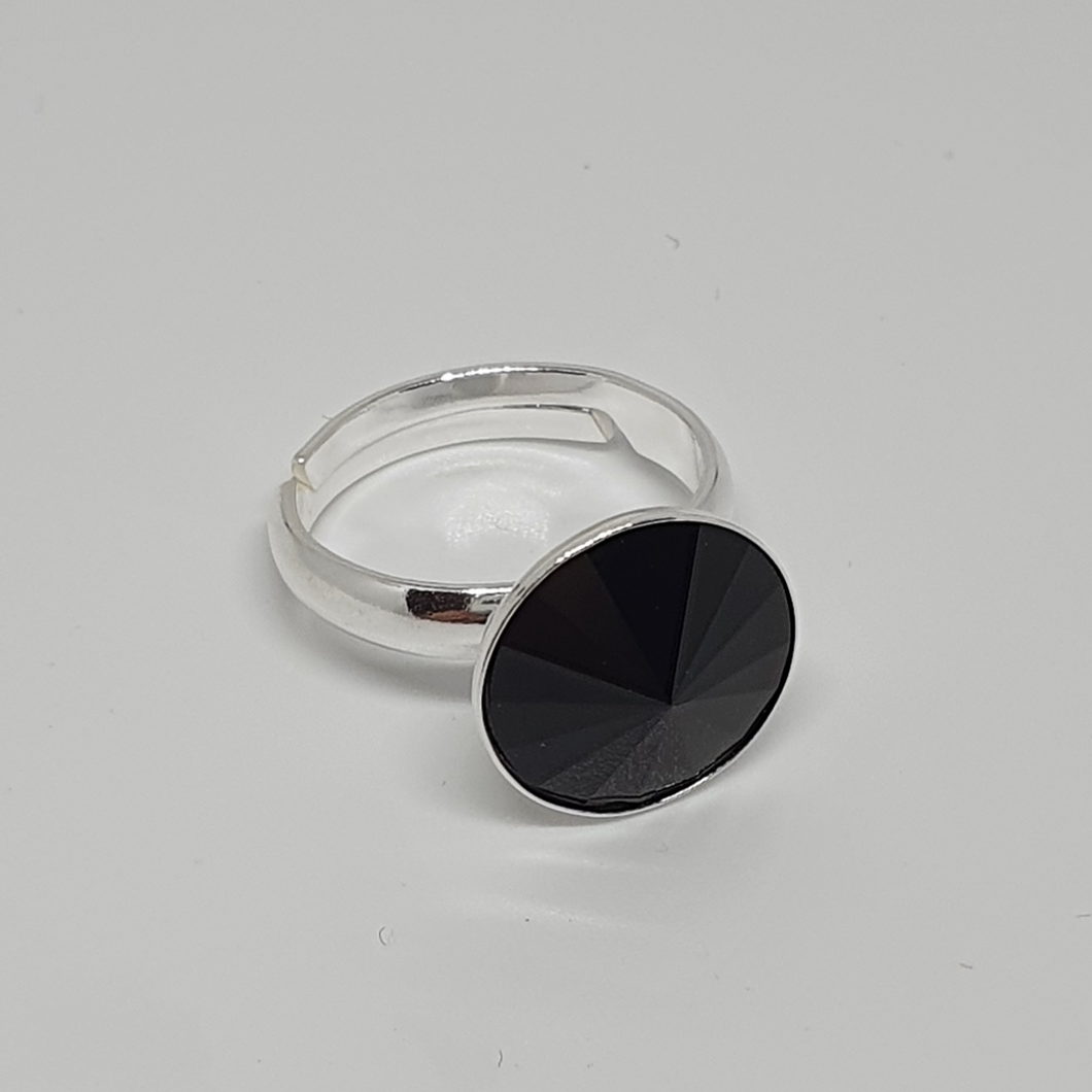 Silver ring with Swarovski crystal JET HEMAT