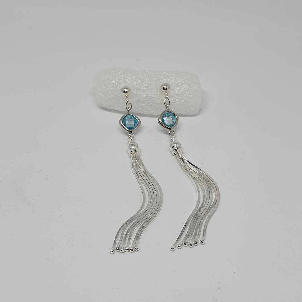 Silver tassel stud earrings